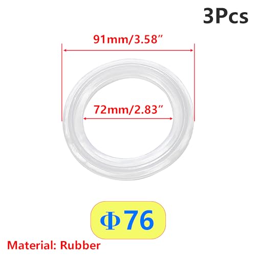 Ctyjia 3 Stücke Silikon Dichtungsring Unterlegscheibe, Tri-Clamp Dichtung, 72mm ID, für OD 91mm Sanitärrohr Schweißzwinge