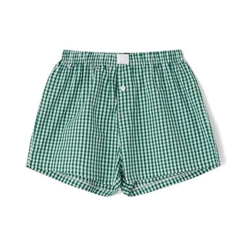 Image of Sumleno Womens Y2k Aesthetic Boxer Shorts Plaid Elastic Waist Lounge Pj Bottoms Summer Casual Gingham Pajamas Shorts