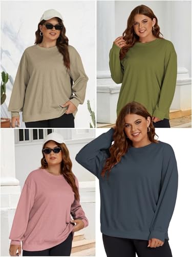 Image of ROSRISS Womens-Plus-Size-Sweatshirts Oversized Long Sleeve Shirts Trendy Crew Neck Pullover Sweaters Casual Tops XL-5XL