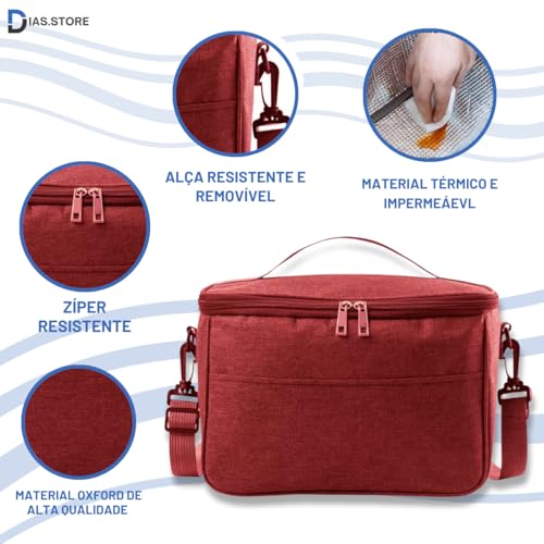 Bolsa Térmica Marmita Lancheira Impermeável Com Alça Fitness Estliny (Vermelho)