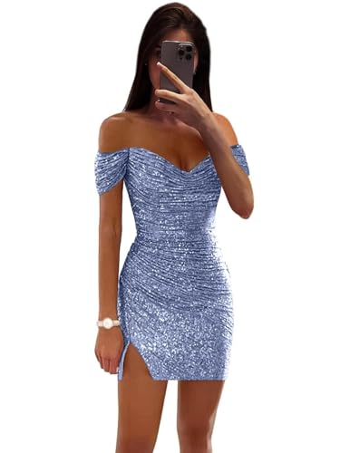 Off Shoulder Homecoming Dresses 2025 Sparkly Sequin Pleated Short Prom Dress Formal Cocktail Party Gowns