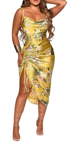 Image of Club Dress Sexy Dress for Women Wedding Party Birthday Cocktail Spaghetti Strap Satin Side Ruched Midi Mini Dress