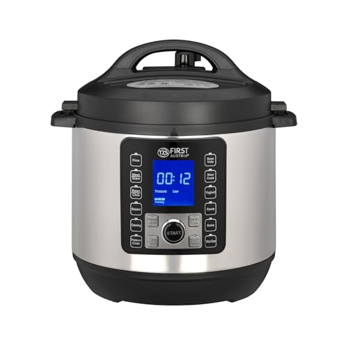 TZS First Austria - Electric Pressure Cooker 6L - 12 auto programmes - Multipurpose Multicooker 1000W as pressurised Ricecooker, Steamer, Crock Pot etc. - Electric Multivarka incl. Recipe Booklet