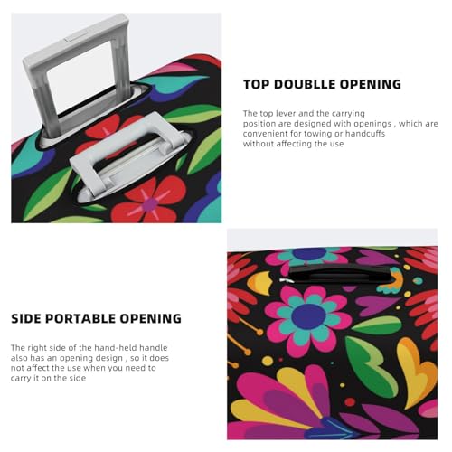 Colorful Floral Embroidery Mexican For Travel Luggage Cover Suitcase Protector Fits 18-32 Inch Travel Luggage Protector Elastic Luggage Anti-Scratch Suitcase Cover3