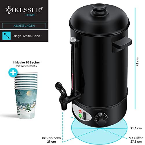 Foto von KESSER® Glühweinkessel 8L Edelstahl Inkl. 10x Becher Glühweinkocher mit Thermostat Glühweinautomat Heißgetränkeautomat Wasserkocher Heißwasserspender Einkochautomat Füllstandanzeige Zapfhahn Schwarz