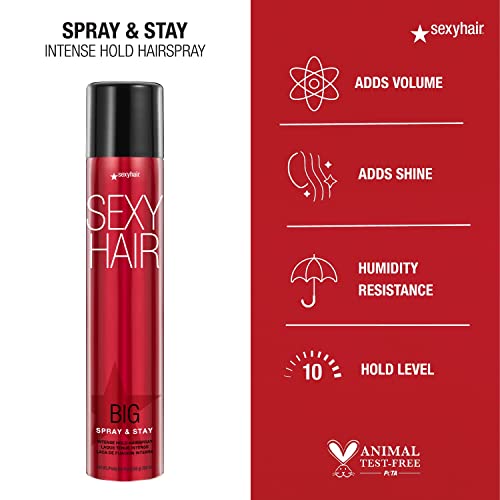 SexyHair Big Spray & Stay Intense Hold Hairspray, 9 Oz | Extreme Hold and Shine | Up to 72 Hour Humidity Resistance | All Hair Types