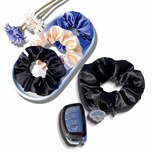 Smunchys 3-Pack Satin Hair Tie Scrunchies For Girls & Women | Hidden Pocket Scrunchie With Zipper Pocket Storage For Keys, Money, Cash, Airpods, Accessories | Soft Elastic Hair Bands Scrunchy For Styling | Suitable For All Hair Types | Hair Accessories For Long Lasting Braids, Ponytails, Updos, Festivals, Clubs, Gym, Traveling #TOP4