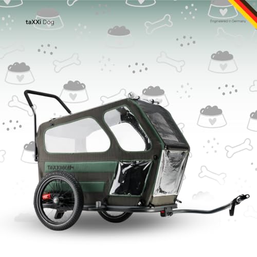 TAXXI Dog M Hundeanhänger für Fahrrad – Stabiler Fahrradanhänger für Hunde bis 40 kg – mit Einstieg vorn & hinten, Netzfenster, Reflektoren, Kupplung – faltbar & wetterfest
