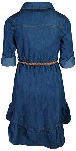 Dollhouse Girls’ Dress – High-Low Belted Short Sleeve Chambray Denim Jean Dress, Size 10/12, Dark #TOP1