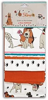 SiXsigma Sports Tea Towels 100% Cotton Decorative Kitchen Dish Linen Cooking BBQ Dogs Pack of 3