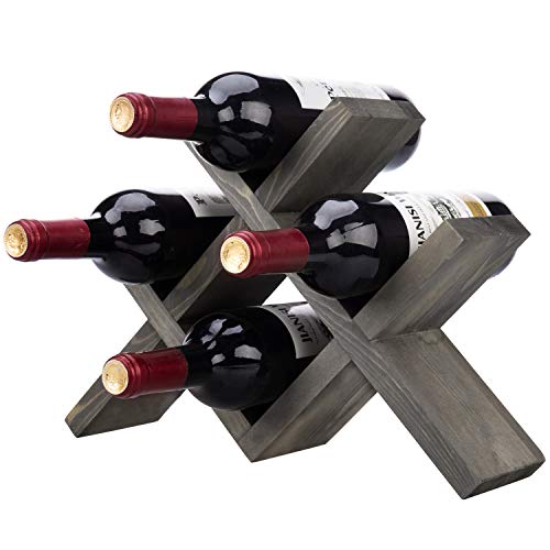 Mygift Vintage Gray Wood 4-Bottle Countertop Wine Storage Rack, Wine Bottle Tabletop Display Holder #TOP6