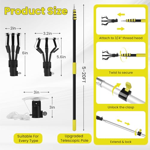 Orvella 26FT Reach Light Bulb Changer with Extension Pole, for High Ceilings with Cage Style and Suction Cup Bulb Changers, 5-20FT Aluminum Bulbs Telescopic Pole Changers for Recessed Lights by Orvella - Used condition - Image 6