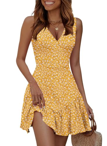 Image of JOCAFIYE Summer Dresses for Women 2026 Cute Cap Sleeve V-Neck Mini Dress
