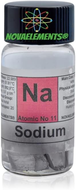 Sodium Metal Element 11 Sample Na, Pure 1 Gram 99,8% Pieces Under Mineral Oil Inside Labeled Glass Vial