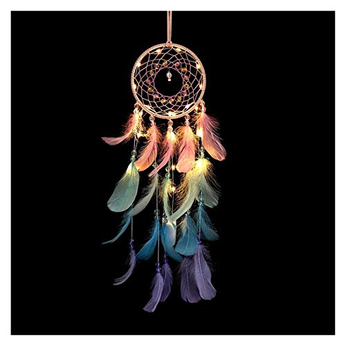 ASVNDD Bunte wahre Feder Dream Catcher beleuchtet Dreamcatcher Mädchen Praktische Sondergeburtstagsgeschenke Home Decoration Bedroom (Color : with Light) Cover