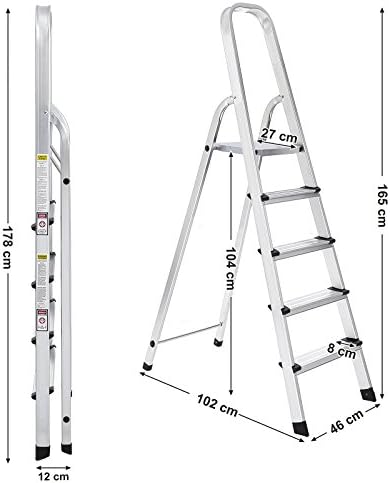 Songmics Aluminium Scissor Ladder with 6 Steps Scale Folding Domestic