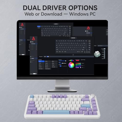 Image of AJAZZ AK820 HE Wired 75% Gaming Keyboard, Hall Effect Magnetic Switch with Rapid Trigger, 8KHz Polling Rate, Gasket Mount, PBT Keycaps, RGB Backlit, Metal Volume Knob for PC /Mac, Purple