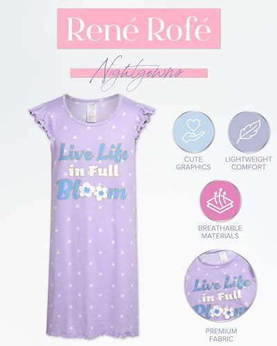 Rene Rofe Girls Nightgowns - 2 Pack Soft and Cute Lightweight Breathable Graphic Sleepwear Pajamas for Girls (Sizes: 4-12)2