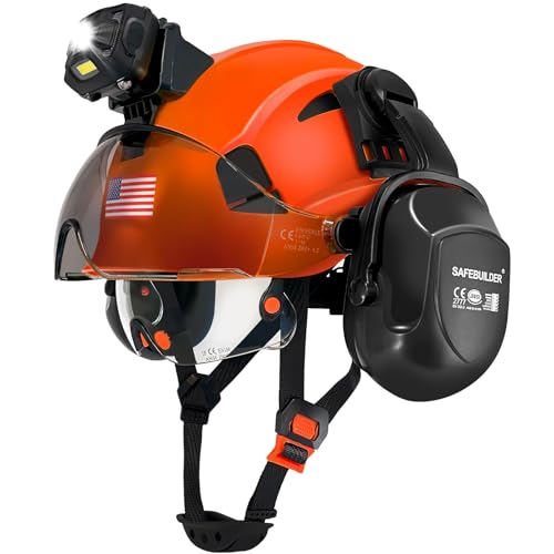 SAFEBUILDER Hard Hats with Headlight Lamp Safety Helmet with Visor