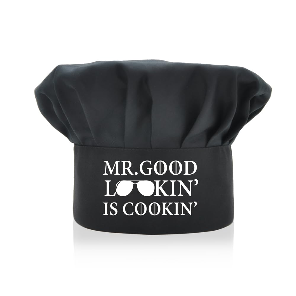 ZBBFSCSB Mr Good Lookin is Cookin Funny Chef Hat, Universal Adjustable for Adults, Funny BBQ Cooking Chef Hat for Men, Christmas Father's Day Birthday Gift for Husband Dad Grandpa Brother Nephew Chef