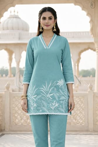 Image of SUNDARTA Women's Rayon Slub Kurta Set | Solid Straight Kurta with Pant | Elegant Ethnic Wear for Office, Casual & Festive Use