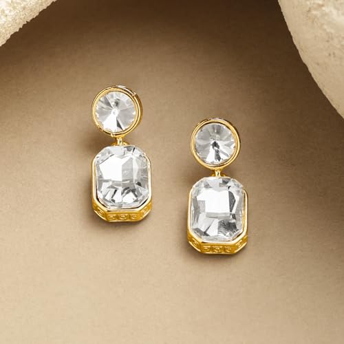 Image of Rubans Drop Earrings American Diamond Crystal Stylish Trendy Jewellery Gift for Women & Girls