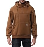 TUAOVA Men's Fashion Hoodies Sweatshirts Loose Fit Heavyweight Quarter-Zip Sweatshirt Fleece-Lined Pullover(Khaki,M)