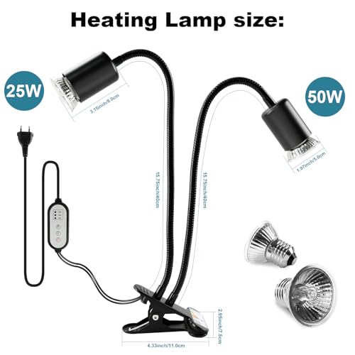Miniatura 6 de Testyu Lámpara Para Tortuga De Dos Cabezas, 25w 50w Lámpara De Calor De Reptil E27, Uva Uvb Tortugas De Agua Con 2 Bombillas Para Lagarto, Tortuga, Serpiente, Camaleón, Etc. Negro