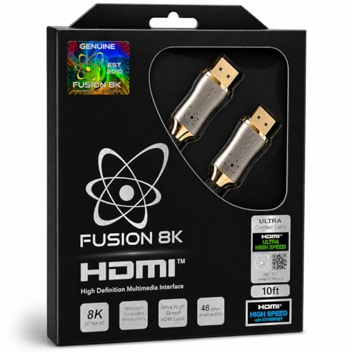 Fusion8K Certified HDMI 2.1 Cable 48Gbps 10 Feet - 10K 8K@60Hz 4K@120Hz 144Hz | eARC HDR10 Dolby Vision HDCP 2.3 | Braided Cord for PS5, Xbox Series X, Apple TV 4K, Roku, OLED TV