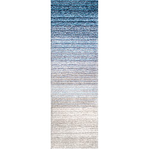 Nuloom Ombre Striped Emily Shag Runner Rug, 2' 6" X 8', Blue #TOP1