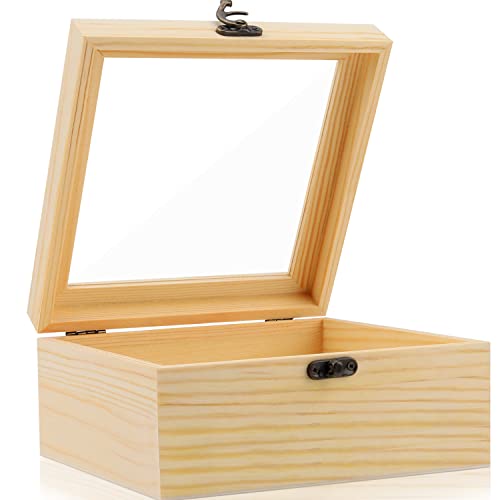 Wooden Box,Extral Large Unfinished Pine Wood Boxes Wooden Storage Box,Rectangle Unfinished Pine Wood Box Natural Wooden with Hinged Lid and Front Clasp for DIY Craft Art, Hobbies (9 x 9 x 4.7 In)