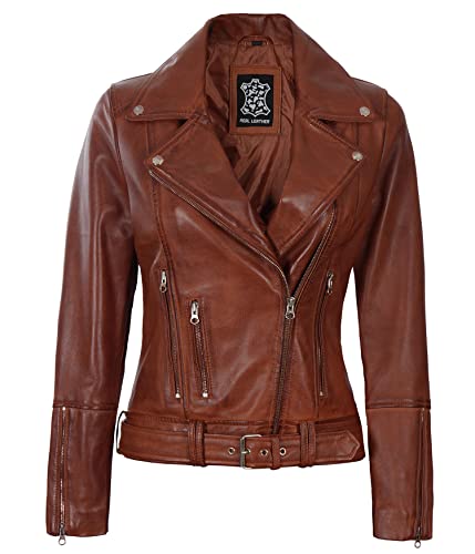 Decrum Brown Womans Leather Jacket - Motorcycle Leather Jacket Women | [1315026] Elisa Cognc, 2Xl #TOP25