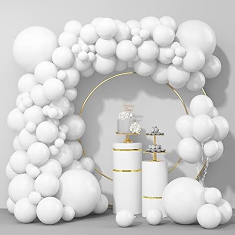 Isndare 100Pcs White Balloons, White Balloon Garland Arch Kit 18/12/10/5 Inch Pastel White Latex Balloon Different Sizes Pack for Birthday Wedding Baby Shower Graduation White Theme Party Decoration Cover