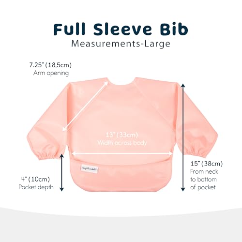 Tiny Twinkle Mess Proof Baby Bib, 2 Pack Long Sleeve Bib Outfit, Waterproof Bibs for Toddlers, Machine Washable, Tug Proof (Peach Terracotta, Small 6-24 Months)