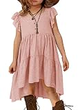 HOSIKA Girls Sundress Ruffle Sleeve Summer Tiered Loose Casual Holiday Party Midi Dress 10 Years Pin