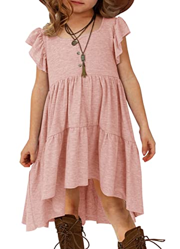 Hosika Girls Sundress Ruffle Sleeve Summer Tiered Loose Casual Holiday Party Midi Dress 10 Years Pink Large #TOP10