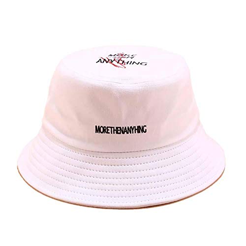 MIGUOR Chapeau Bob Lettre brodée Chapeau de pêcheur Femme Pliable Haut Plat Coton Pare-Soleil Blanc Soleil Plage Camping Randonnée M(56-58cm) Cover