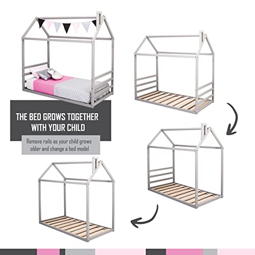 Montessori Bed, Toddler House Bed Frame Us Twin Size, Montessori Floor Bed Frame, Canopy Bed With Slats #TOP2