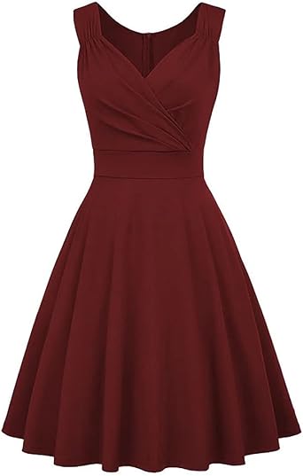 Women 50s 60s Vintage Sleeveless V-Neck Cocktail Swing Dress 1950s Wedding Semi Formal Party Rockabilly Evening Prom Dress