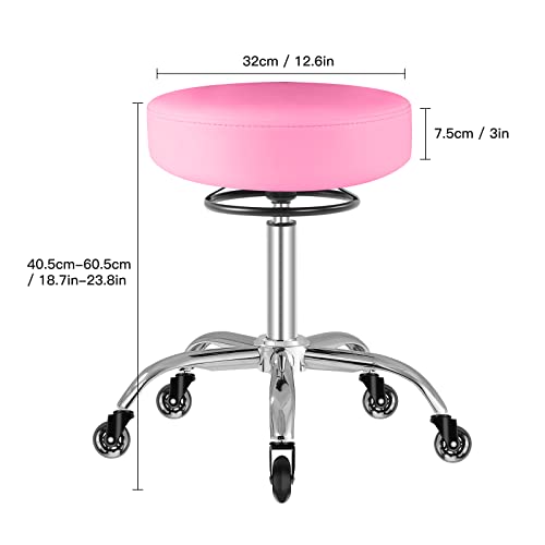 Image of Rolling Stool with Wheels 400lbs Weight Capacity,Heavy Duty Lash Chair Adjustable for Tatoo Lab Massage Salon Spa Drafting Nail Teach,360 Swivel,Leather,Thick Seat Padding (Pink)