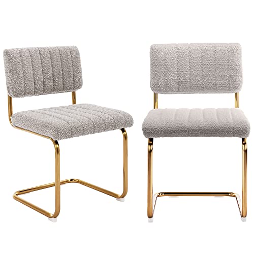 Onevog Mid Century Modern Dining Chairs, Boucle Dining Chair With Gold Metal Base, Upholstered Dining Chair, Armless Accent Chair Set Of 2 For Kitchen, Dining Room, Living Room, Khaki #TOP15