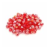 UZAMIRLEX Doppelkegel-Kristallperlen, 4 mm Kristallglas-Doppelkegel-Abstandsperlen, 100 Stück, Mehrfarbig, for die Schmuckherstellung(Red Ab)