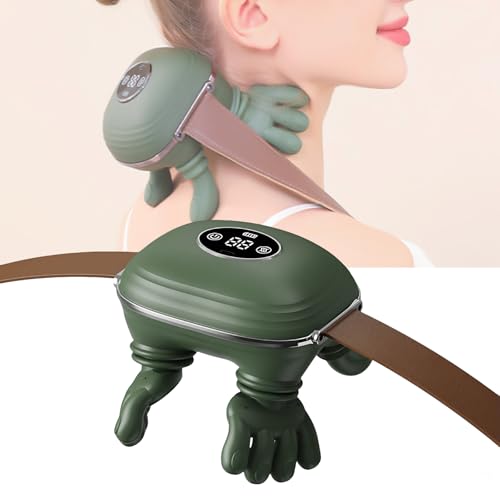 Masajeador Cervical y Espalda 4D a Mano Biónica, Masajeador Cuello Eléctrico, Masajeador de Cuello Inalámbrico 4D con 3 Niveles de Intensidad y 2 Niveles de Calor para Relajar Los Músculos (verde)