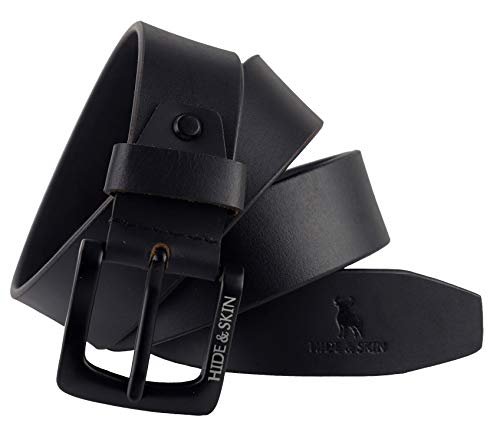 HIDE & SKIN NAVY LAGOON Genuine Leather Belt Hand Milled Belt For Men, BLU LAGOON, Free Size