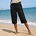 AKTCVVJ Linen Capris for Women Drawstring Waist Casual Knee Length Shorts Workout Outdoor Cotton Capris with Pockets Black