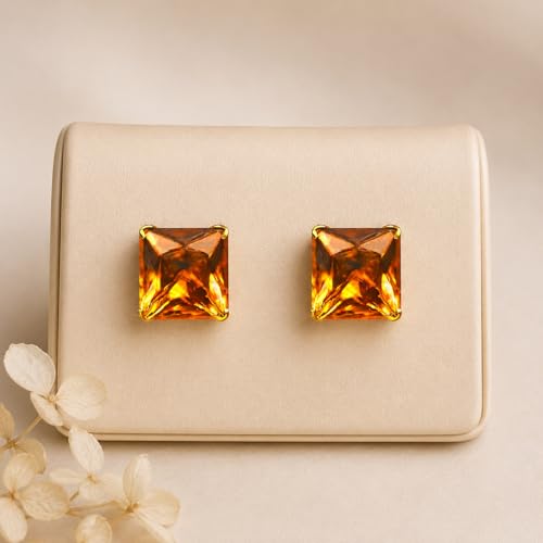 Image of ACCESSHER Gold-Tone Square Contemporary Stud Earrings | Fashion Jewellery, Valentine Gift for Girlfriend | Trendy Earrings for Women and Girls