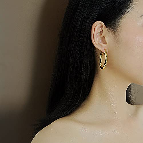 Leekoo Hollow Tube Oval Hoop 14K Gold Plated Earrings For Women Girls #TOP4