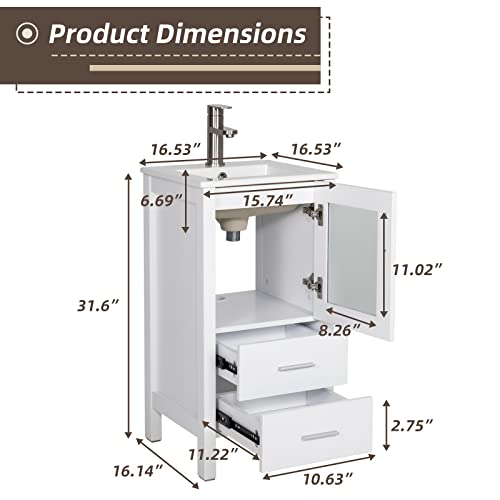 Uev 16" Modern Bathroom Vanity Set, Small Bathroom Vanity With Ceramic Basin, With One Door And Two Drawers, Minimalist Bathroom Vanity (Without Faucet) #TOP1