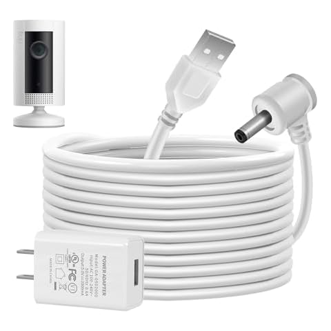 Charge Cords 30ft for Ring Weatherproof Indoor Outdoor Charging Cable with Quick 2Amp Power Adapter for Ring Stick Up Cam Battery 3rd Gen/2nd Gen & Spotlight Cam Battery (White,1 Pack) Cover