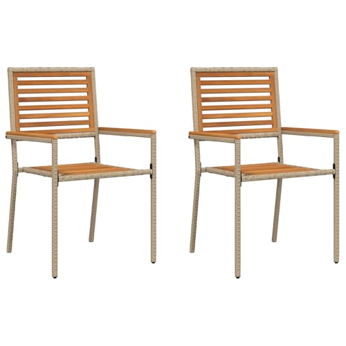 Moderno juego de sillas para exteriores, 2 sillas de comedor apilables de mimbre beige con cojines para patio, balcón y jardín, elegante piel resistente a la intemperie.